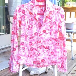 Craig Taylor Pink & White Floral print button Tie Cuff  "Grace" Top Sz XS
